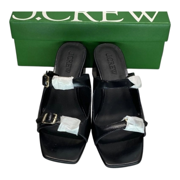 J. Crew Womens Size 9 Layne Buckle Leather Two Strap Heel Sandals BX899 - Black - Picture 3 of 14
